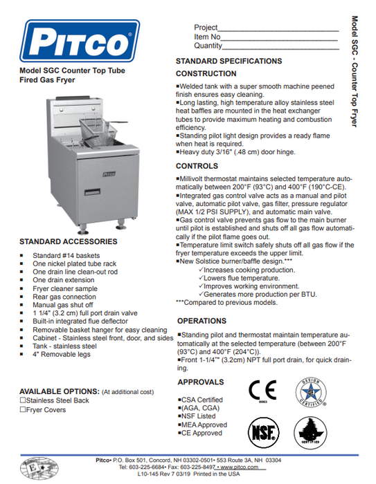 Pitco Countertop 35lb Deep Fryer