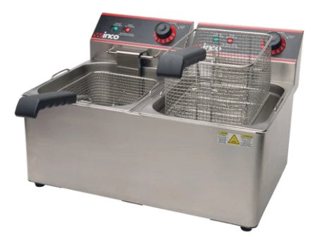 Winco EFT-32 Electric Counter Top Double Well Deep Fryer - 120V