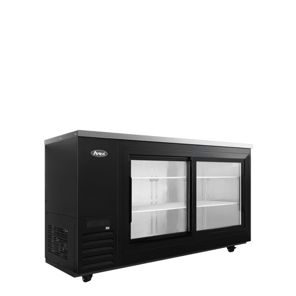 Atosa SBB69SGGRAUS2 – 69″ Black Shallow Depth Back Bar Cooler with Sliding Glass Doors