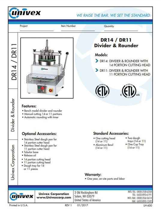 Univex Countertop Divider and Rounder DR14