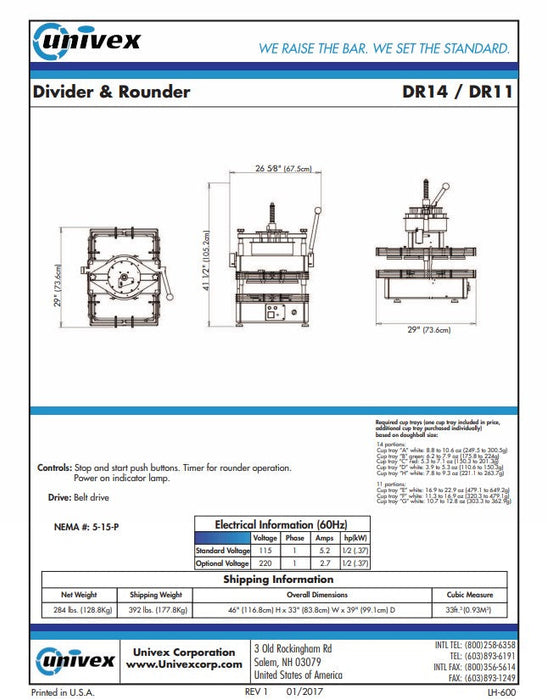 Univex Countertop Divider and Rounder DR14