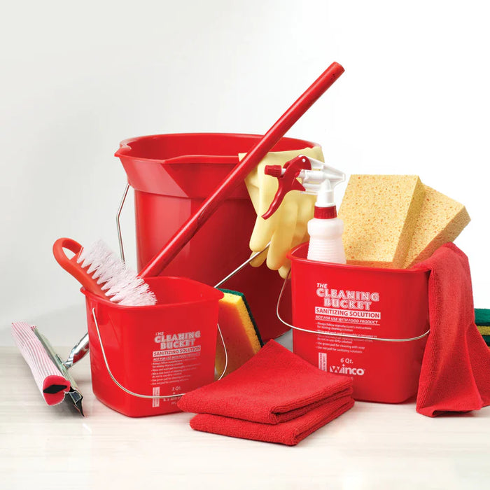 Winco PPL-6R Cleaning Bucket, 6 qt., Red - Sanitizing Soultion