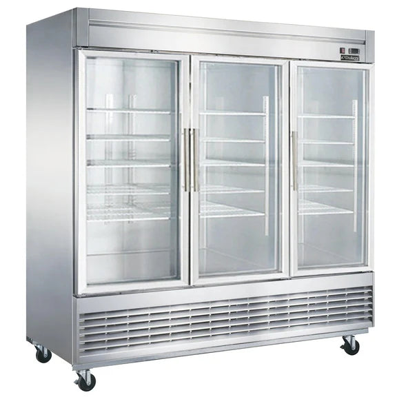 Duckers D83R-GS3 Bottom Mount Glass 3-Door Commercial Reach-in Refrigerator