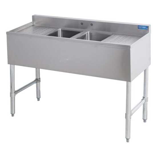 Sapphire SMBS-2D 48" Stainless Steel 10" x 14" x 10" Bowl Size Two Compartments Underbar Sink