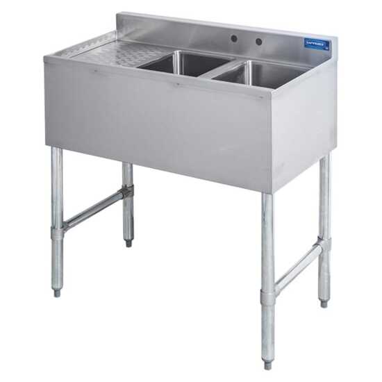 Sapphire SMBS-2L 36" Stainless Steel 10" x 14" x 10" Bowl Size Two Compartments Underbar Sink