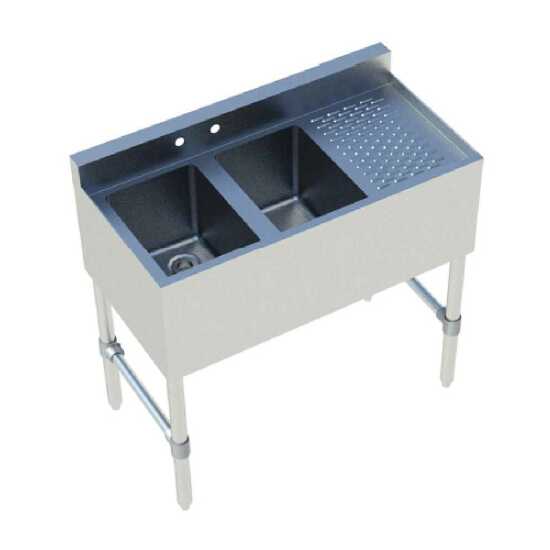 Sapphire SMBS-2R 36" Stainless Steel 10" x 14" x 10" Bowl Size Two Compartments Underbar Sink