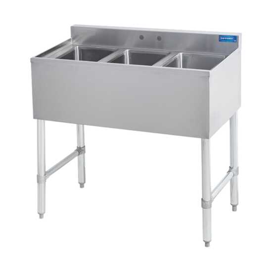 Sapphire SMBS-3 38" Stainless Steel 10" x 14" x 10" Bowl Size Three Compartments Underbar Sink