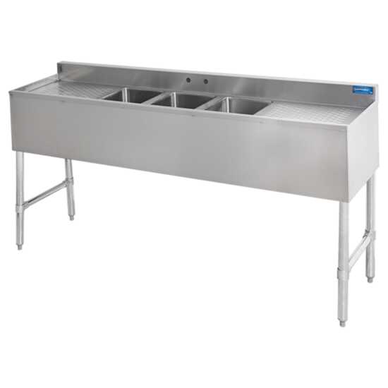 Sapphire SMBS-3D 60" Stainless Steel 10" x 14" x 10" Bowl Size Three Compartments Underbar Sink