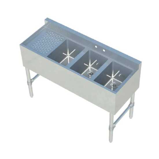 Sapphire SMBS-3L 48" Stainless Steel 10" x 14" x 10" Bowl Size Three Compartments Underbar Sink